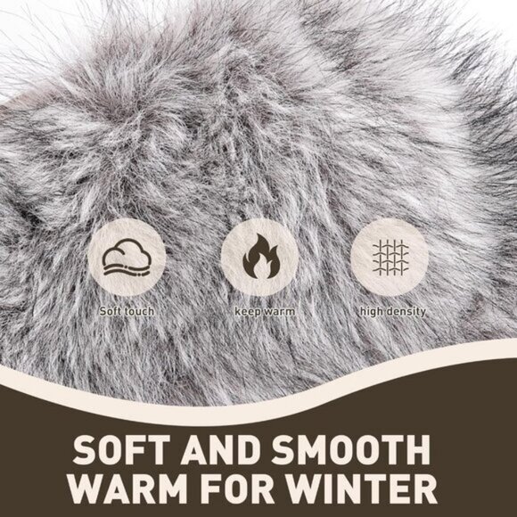 ⚡Women Khaki Faux Fur Trapper Pompoms Warm Classic Ear Flaps Fuzzy Bobble Cap - Picture 4 of 6